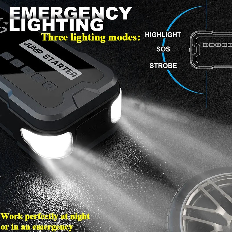 6-in-1 Portable Car Jump Starter Battery Booster Power Bank 12V 24000mAh Emergency Battery Pack Air Compressor Car Accessories