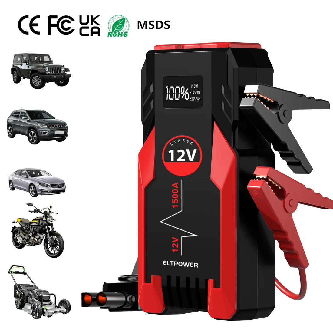 12V  Portable Jump Start Multifunction Jump Boost Power Bank with Flashlight Jump Starter