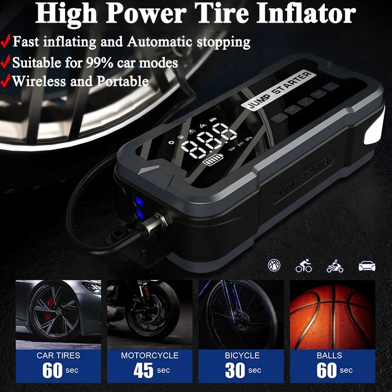 6-in-1 Portable Car Jump Starter Battery Booster Power Bank 12V 24000mAh Emergency Battery Pack Air Compressor Car Accessories