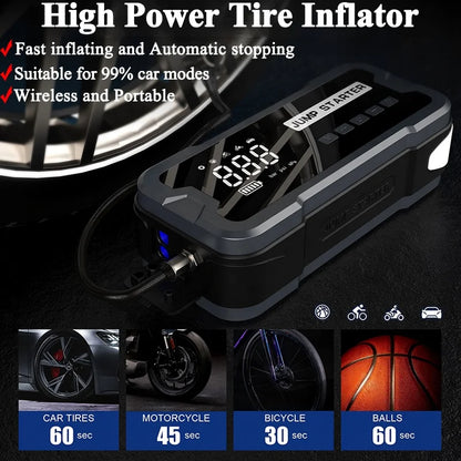 6-in-1 Portable Car Jump Starter Battery Booster Power Bank 12V 24000mAh Emergency Battery Pack Air Compressor Car Accessories