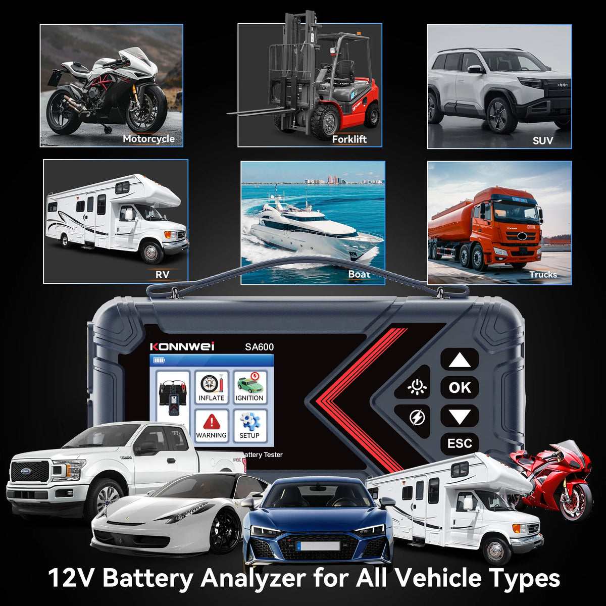 Konnwei SA600 6-in-1 Portable Jump Starter 10000mAh 1000A Peak 120PSI Air Compressor Car Battery Booster Tire Inflator