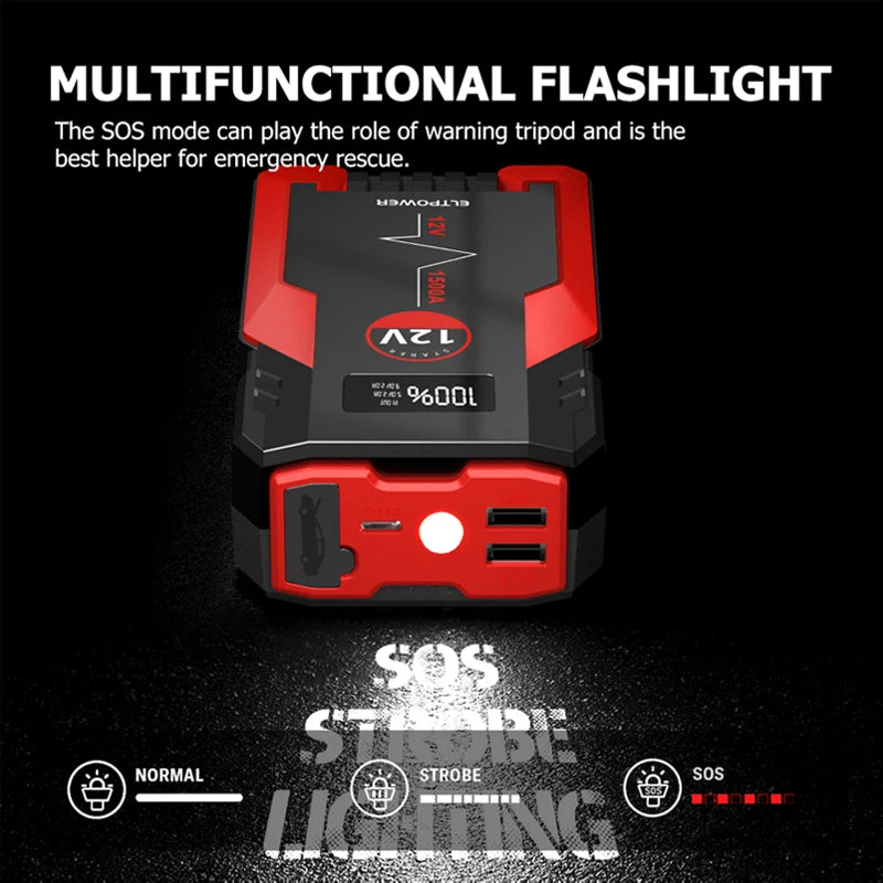 12V  Portable Jump Start Multifunction Jump Boost Power Bank with Flashlight Jump Starter