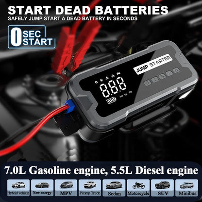 6-in-1 Portable Car Jump Starter Battery Booster Power Bank 12V 24000mAh Emergency Battery Pack Air Compressor Car Accessories